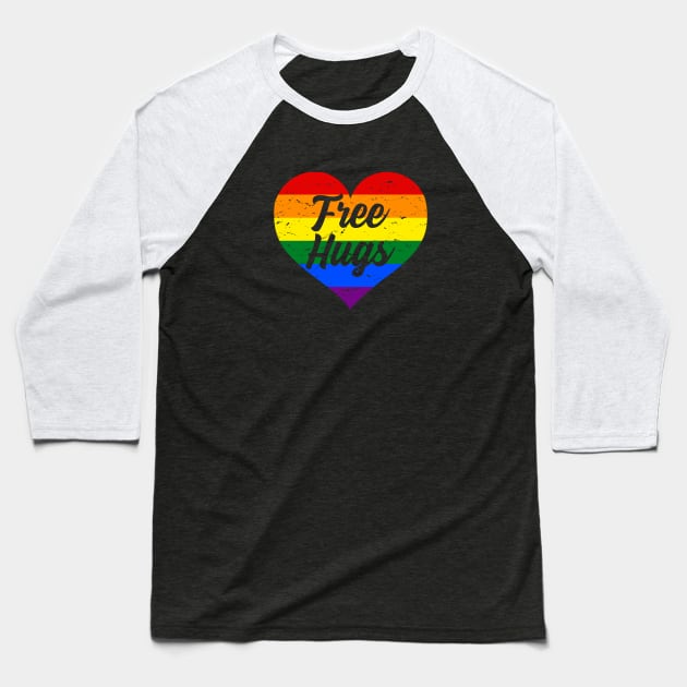 Free Hugs LGBT Rainbow Pride Flag Heart Baseball T-Shirt by jpmariano